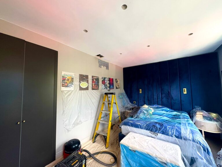 Room fitted with protected cover on furnitures