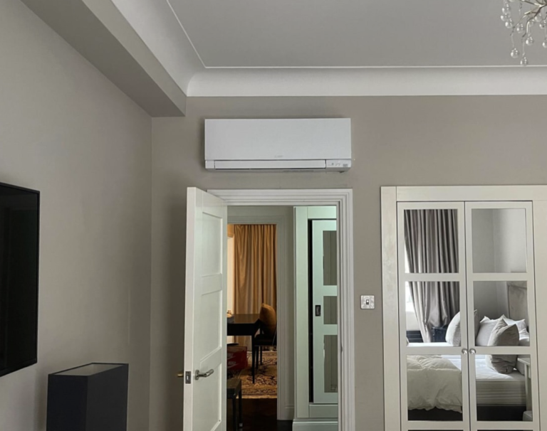 Residential air conditioning installation in a London living room